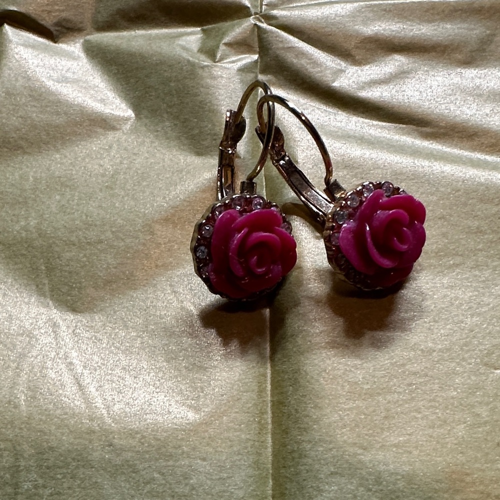 Betsey Johnson Pink Rose Earrings
